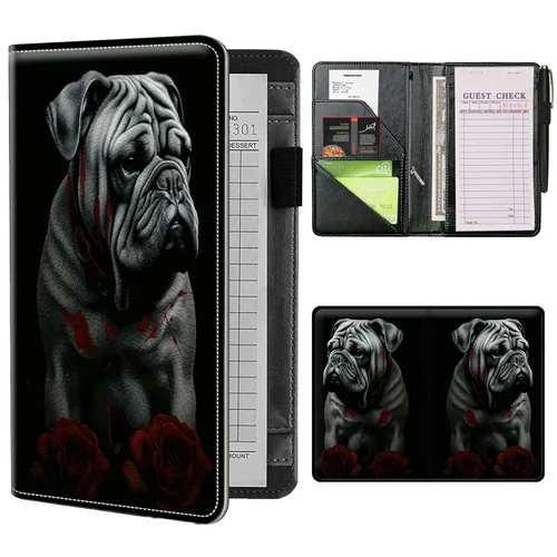 Libros para camarera con bolsillo con cremallera, almohadillas de cuero Bulldogs (5 x 8 pulgadas), organizador de meseros, presentadores de cheques