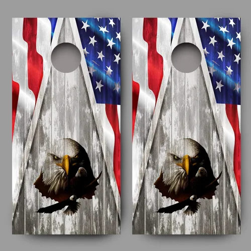 Calvo múltiple águila combinada en grano de madera bandera estadounidense cornhole Juego de 2 calcomanías no laminadas