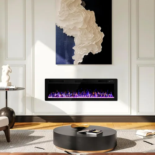 Miniatura 2 de Vitesse Chimenea eléctrica ultrafina de 60 pulgadas, con bisel estrecho, calentador de chimenea lineal empotrado en la pared, control remoto