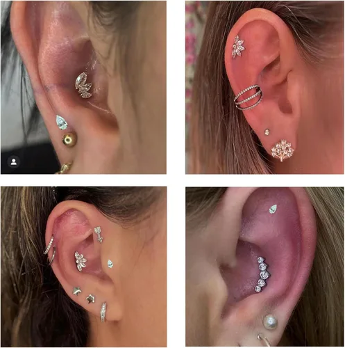 Miniatura 5 de ENONTY 1 pieza de 16G G23 titanio sin rosca Labret Stud Push In Bling CZ Labret Cluster Labret Tragus Helix Conch Lobe Rook Cartiltilago Push Back