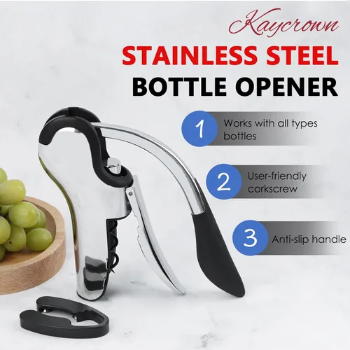 Miniatura 2 de KAYCROWN Abrebotellas de vino de acero inoxidable, sacacorchos de palanca vertical con diseño de cortador de lámina incorporado, sacacorchos de mano