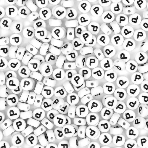 Miniatura 16 de 300 cuentas de letras S de 0.157 x 0.276 in, cuentas blancas del alfabeto de forma redonda acrílica, cuentas sueltas para pulseras con nombre