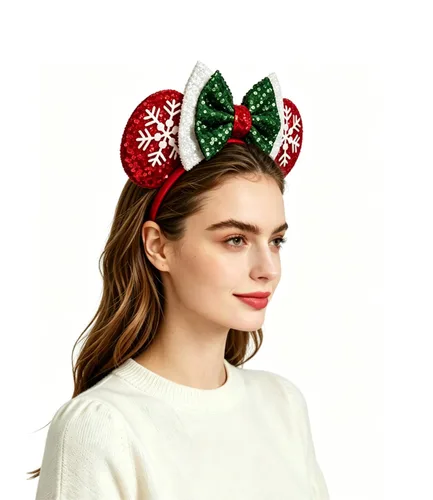Miniatura 3 de LSHDXD Diadema de Halloween y Navidad, diadema hecha a mano con orejas de ratón ajustables, diseño de telaraña de lentejuelas con purpurina, regalo