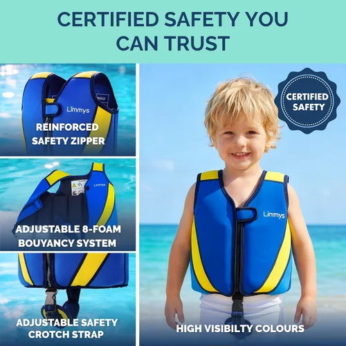 Miniatura 3 de Limmys Chaleco de natación para niños pequeños y niños, ayuda de natación de flotabilidad ajustable, certificado de seguridad CE, diseño galardonado