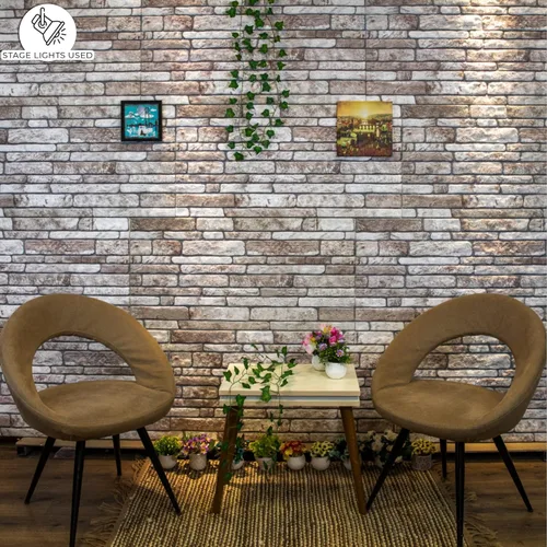 Miniatura 3 de Dundee Deco Paneles de pared 3D de ladrillo sintético, revestimiento de pared marrón claro con aspecto de piedra gris, espuma de poliestireno