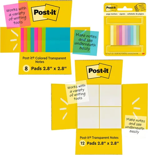 Miniatura 15 de Post-it Notas transparentes, 2.8 pulgadas x 2.8 pulgadas, notas adhesivas transparentes, suministros de regreso a la escuela, productos de oficina