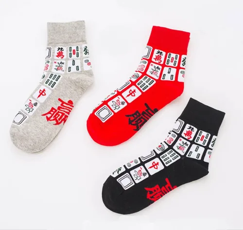 Miniatura 3 de Creative Mah Jong Print Novedosos Calcetines de algodón para hombres y mujeres