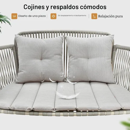 Miniatura 6 de PURPLE LEAF Silla Columpio Nube de 2 Asientos con Soporte Banco Deslizante Loveseat de Mimbre para Patio Colgante Balanceante para Interior Exterior