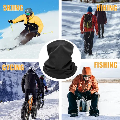 Miniatura 7 de Paquete de 2 calentadores de cuello de invierno y máscara facial de esquí para hombres y mujeres, polaina de cuello de forro polar para clima frío