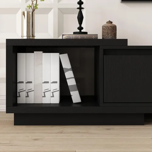 Miniatura 4 de Mesa Consola de TV Extensible Moderna Gabinete de TV con Cajones, Mesa Consola de Almacenamiento de Medios Contemporánea para Sala de Estar Negro