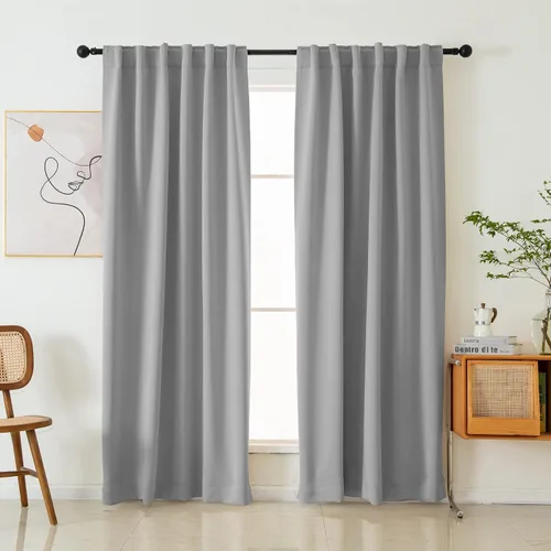 Miniatura 2 de Pickluc Cortinas opacas de 63 pulgadas de largo, 2 paneles de cortinas opacas para dormitorio o sala de estar, pestaña trasera y bolsillo para Negro