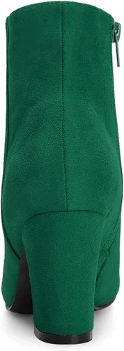 Miniatura 3 de Allegra K Botines de tacón grueso con cremallera lateral y punta redonda para mujer