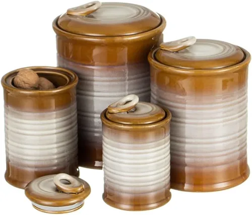 Juegos de tarros de almacenamiento de alimentos de cerámica Nihow: recipiente con tapa de cerámica hermética para Marrón
