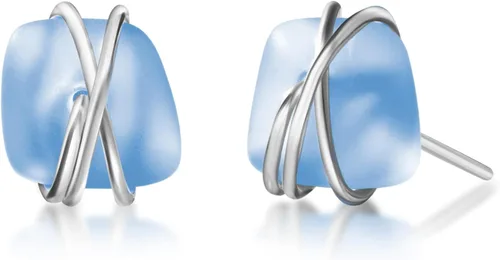 Miniatura 10 de Aretes de Cristal de Mar S990 Plata Esterlina Hipoalergénicos Hechos a Mano con Poste Aretes de Cristal de Playa Joyería Artesanal de Declaración