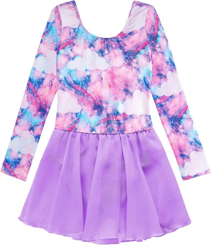 Miniatura 79 de EQSJIU Leotardo de baile de manga larga para niñas, vestido de ballet brillante con copo de nieve, tutú con falda tutú para niñas