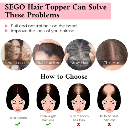 Miniatura 9 de SEGO Toppers de cabello humano 100% real, con flequillo de aire, base de seda 150% de densidad, topper con clip, 2.7 x 5.1 pulgadas, piezas