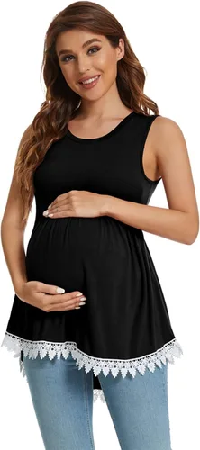 Miniatura 7 de Xpenyo Camiseta sin mangas de maternidad para mujer, con encaje de ganchillo, peplum