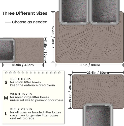Miniatura 2 de OHMO Tapete de arena para gatos mediano de 23.6 x 15.7 pulgadas, goma de silicona beige, control de dispersión para caja de arena para gatitos