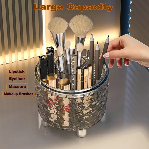 Miniatura 2 de CHIRISEN Soporte giratorio para brochas de maquillaje 360 grados con tapa, a prueba de polvo, para encimera de baño, organizador de herramientas