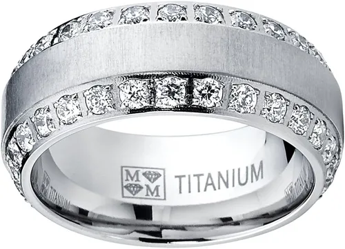 Miniatura 2 de Metal Masters 1.8Ct Anillo de compromiso o boda para hombre, de titanio con acabado domo cepillado, con circonia cúbica, 8 mm