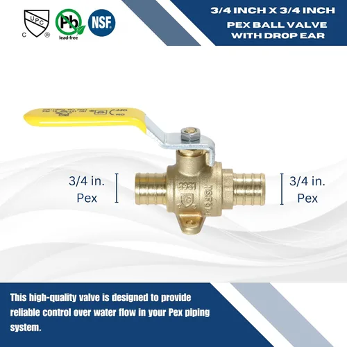 Miniatura 5 de Válvula de bola de cierre PEX XFITTING de 10 piezas de 3/4 pulgadas con oreja de gota, puerto completo, latón