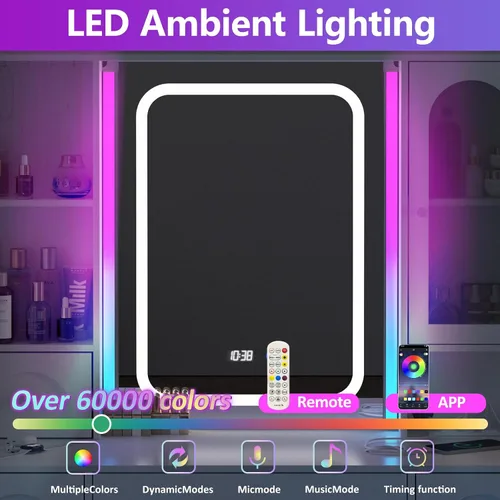 Miniatura 4 de Fameill Tocador Blanco con Espejo, Tocador de Maquillaje con Luces RGB y Regleta de Enchufes, Mesa Tocador de Maquillaje con 5 Cajones Mucho