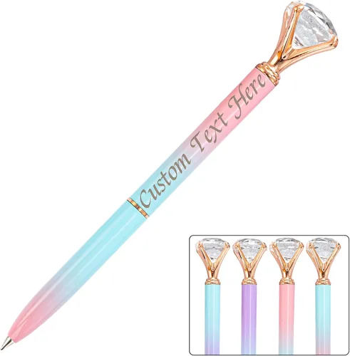 Miniatura 24 de Bolígrafos personalizados de diamantes grandes, bolígrafo de cristal grabado personalizado con logotipo de nombre, bolígrafo de lujo personalizado