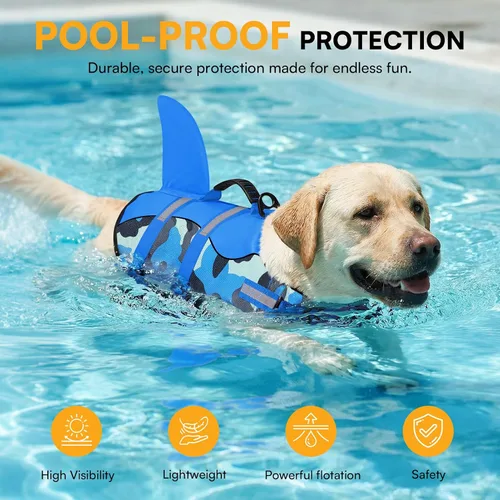 Miniatura 7 de Queenmore - Chaleco salvavidas Ripstop de tiburón para perro, ajustable, con alta flotabilidad y asa de rescate duradera, para perros pequeños