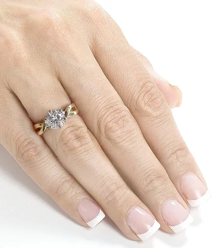 Miniatura 5 de Kobelli Anillo de compromiso solitario redondo de moissanita de oro amarillo de 14 quilates
