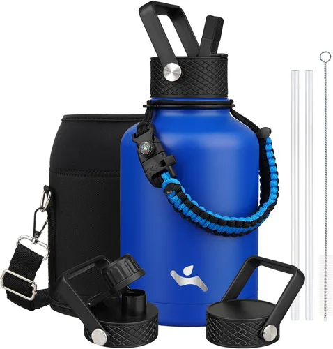Miniatura 113 de Konokyo - Botella de agua aislada de 18 onzas, botellas deportivas de acero inoxidable con 3 tapas, verde militar