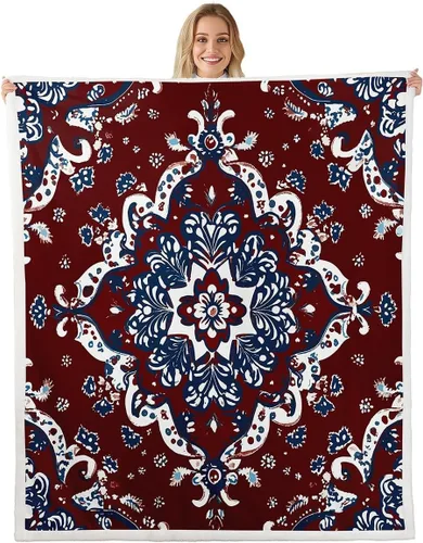 Miniatura 21 de Manta Decorativa Tribal Boho Azteca para Hombres y Mujeres, Manta de Vellón Étnica Bohemia Negro y Blanco de 50"X60", Manta Sherpa del Suroeste