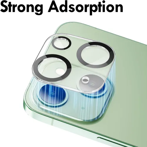 Miniatura 5 de Protector de lente de cámara compatible con iPhone 15 y 15 Plus, cubierta de cámara de vidrio templado de dureza 9H, Ultra HD, antiarañazos, fácil