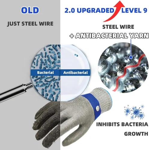 Miniatura 3 de Guantes resistentes al corte Schwer SlicePro ANSI A9 PR1707, guantes de alambre de acero inoxidable de grado alimenticio, guantes de corte