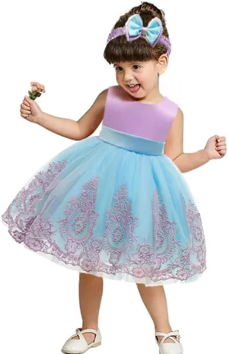 Miniatura 4 de CMMCHAAH - Vestidos de fiesta y concurso, con encaje y bordado, con lazo, tutú y diadema, para bebés y niñas, tallas 0-6T