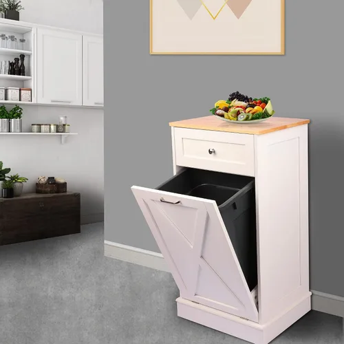Miniatura 2 de TOLEAD Armario de basura inclinable de pie de 10 galones con puerta de granero para cocina, sala de estar, comedor, color blanco