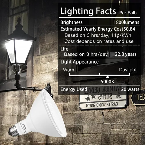 Miniatura 5 de Gonhom Par38 Bombillas LED de luz de inundación del atardecer al amanecer para exteriores, 20 W de reemplazo de hasta 200 W, 1800 lúmenes, base E26