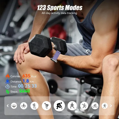 Miniatura 5 de Reloj inteligente, reloj de fitness HD de 2.01 pulgadas, llamadas Bluetooth, 120 modos deportivos, monitor de actividad, frecuencia cardíaca 24/7