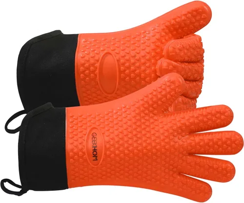 Miniatura 18 de GEEKHOM Guantes de Barbacoa Resistentes al Calor Manoplas de Horno - Guantes de Silicona para Parrilla con Protección de Brazo de 13.7" - Agarrador