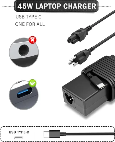 Miniatura 3 de NELEBUTO Adaptador de CA de cargador USB C de 45 W para Chromebook 11 13 14 14A ThinkPad Latitude 5420 XPS Elite Specter X360 14-ca051wm 14-ca020nr