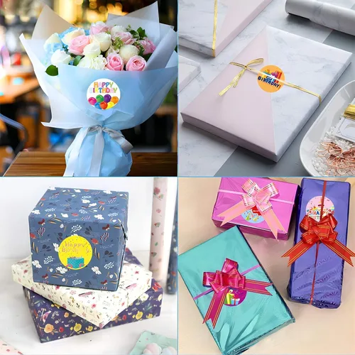 Miniatura 6 de Calcomanías de feliz cumpleaños de 1 pulgada, 500 unidades en 1 rollo para decoración de cumpleaños, suministros de fiesta, sellado de tarjetas