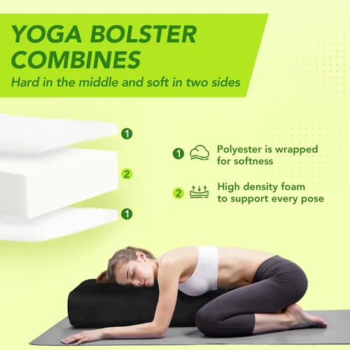 Miniatura 3 de Wellsin Cojín Rectangular para Yoga Bolster - Almohada de Meditación con Funda de Gamuza Lavable, 27"X10"X5.5" Negro