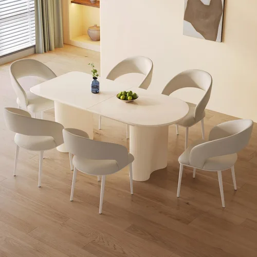 Miniatura 15 de Mesa de comedor negra de 55 pulgadas, una mesa rectangular de extremo redondeado con patas de diseño ondulado para cocina, comedor, oficina en casa