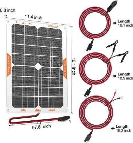 Miniatura 3 de OYMSAE-Cargador de batería con panel solar de 20 W/12 V, portátil, impermeable, carga por goteo + Mantenedor p/auto/embarcación/casa rodante