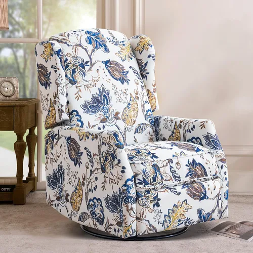 Miniatura 9 de Silla reclinable giratoria, mecedora deslizante para guardería, silla reclinable floral con respaldo de ala, silla reclinable en liquidación, silla