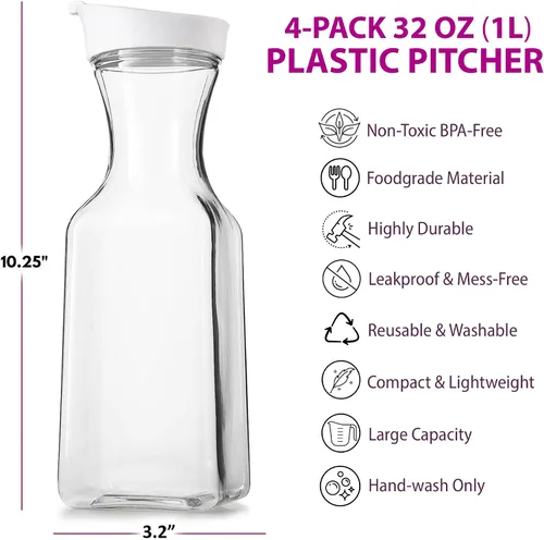 Miniatura 2 de DilaBee Jarra de agua de plástico con tapa, jarra cuadrada para bebidas, leche, batidos, té helado, suministros de barra de mimosa, sin BPA, no apta