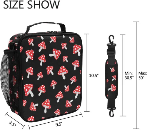 Miniatura 5 de Lonchera para niños y niñas, con diseño de hongos del bosque, con diseño de dibujos animados, con correa para el hombro, bolsas enfriadoras
