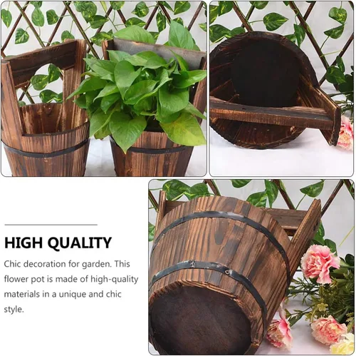Miniatura 6 de DOITOOL Macetas colgantes rústicas de madera, maceta colgante de cubo rústico de madera para deseos, maceta para suculentas, maceta para patio