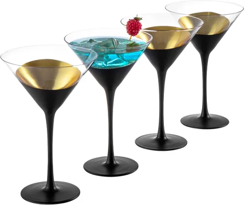 Miniatura 9 de MyGift Copas de Martini modernas de 8 onzas en negro mate y tono dorado metálico plateado, vasos para beber para una fiesta de cóctel, boda o cena