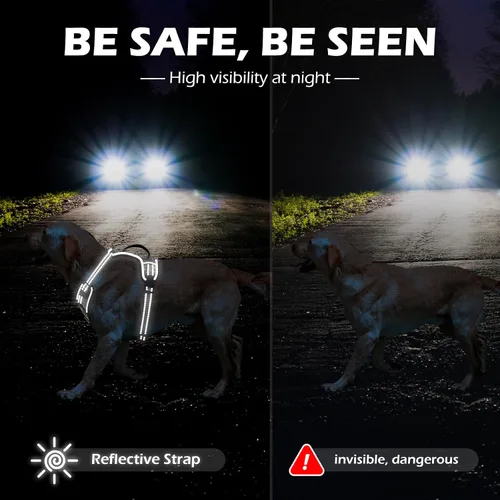 Miniatura 5 de Arnés reflectante para perro, arnés para perro grande sin tirones, con 2 clips para correa y asa de control, chaleco ajustable de camuflaje suave