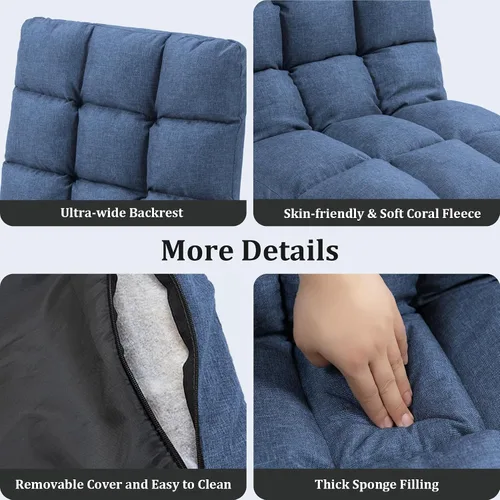 Miniatura 7 de Folding Floor Gaming Chair with Back Support, 14-Position Adjustable Recliner - Padded Cushion with Breathable Linen & Cotton Blend for Adults &